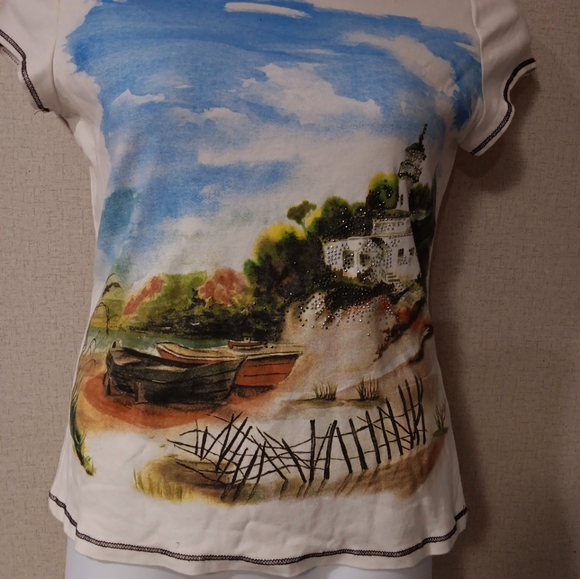 Blue Canyon 200s Artistic Cream Scenic Print Tee - Picture 2 of 3
